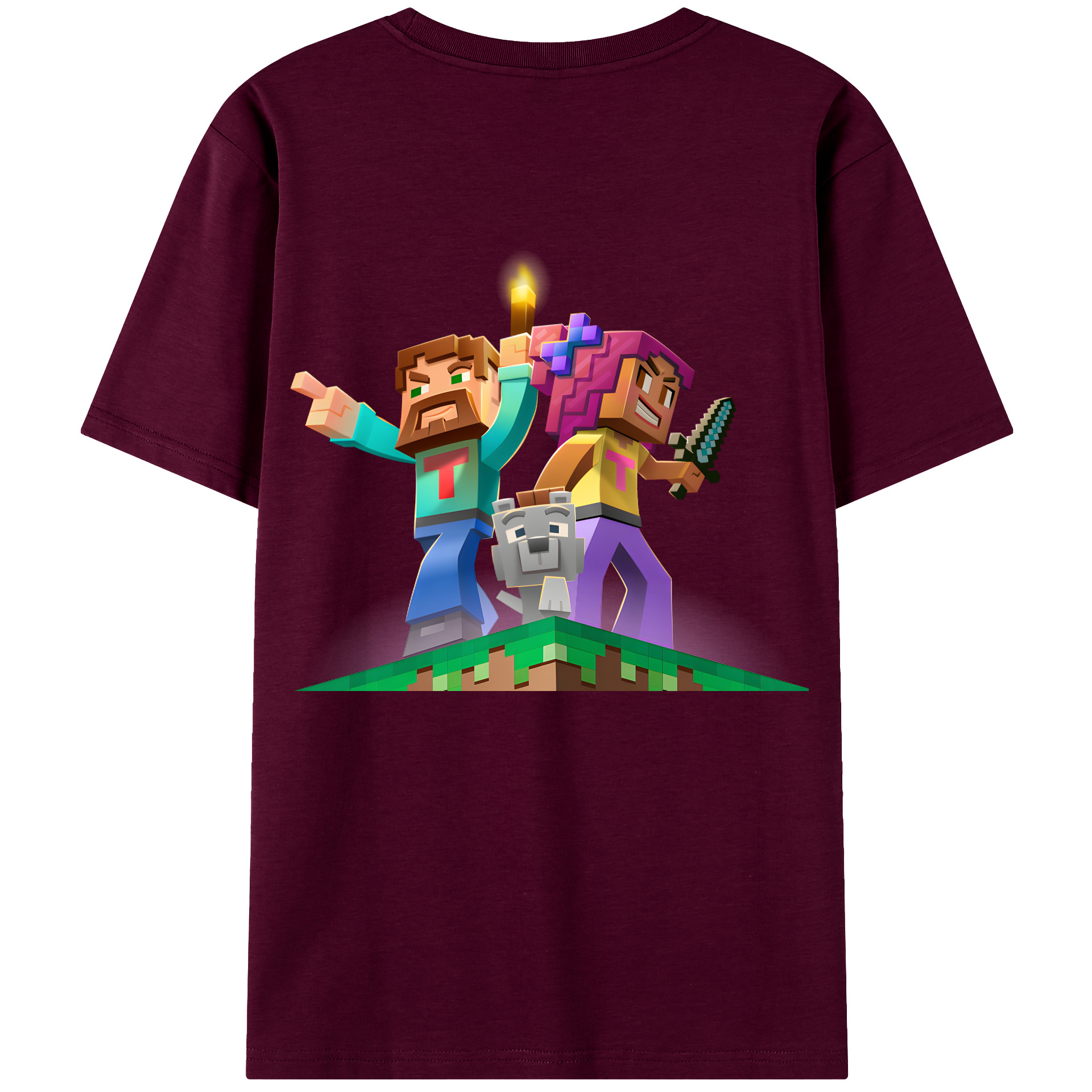 （画像用） マインクラフト ブロックの世界 Minecraft MC Block world レディース半袖Tシャツ(バックプリント)